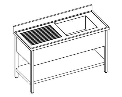 LAVELLO 1 VASCA E SCIVOLO DX/SX SU GAMBE E RIPIANO SOTTOSTANTE - INOX AISI 304 cm 100X70X85h