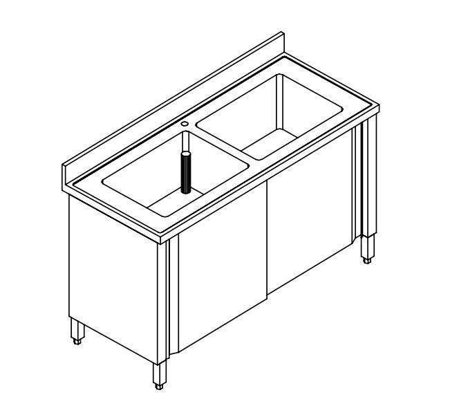 LAVELLO 2 VASCHE ARMADIATO con PORTE SCORREVOLI - INOX AISI 304 cm 100X60X85h