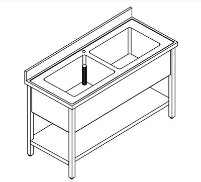 LAVELLO 2 VASCHE SU GAMBE E RIPIANO - INOX AISI 304 cm 160X70X85h