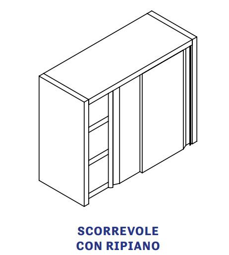 PENSILE INOX AISI 304 con porte scorrevoli - 1 RIPIANO  - cm 120x40x60h