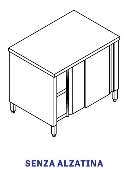 TAVOLO INOX AISI 304 - ARMADIATO cm 190x60x85h - PORTE SCORREVOLI