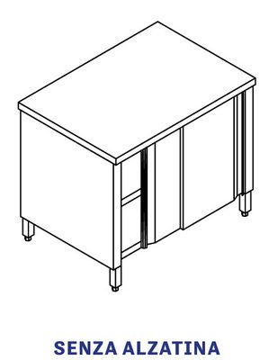 TAVOLO INOX AISI 304 - ARMADIATO cm 150x70x85h - PORTE SCORREVOLI