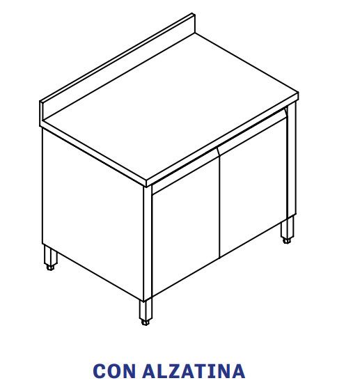 TAVOLO INOX AISI 304 - ARMADIATO CON ALZATINA cm70x60x85h - porte battenti