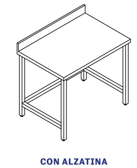 TAVOLO INOX AISI 304 - A GIORNO SENZA RIPIANO DI FONDO ed ALZATINA cm 70x70x85h