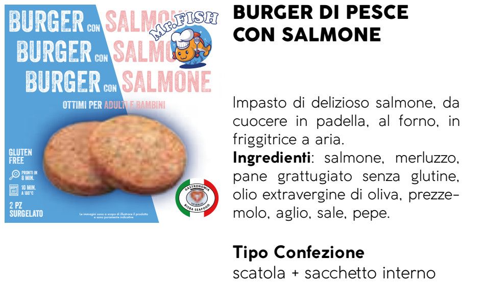 BURGER di PESCE con MERLUZZO e SALMONE SURGELATI "prodotto gluten free" - 100 pezzi da 90 g