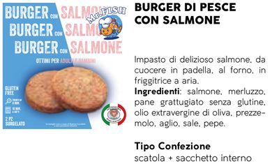 BURGER di PESCE con MERLUZZO e SALMONE SURGELATI "prodotto gluten free" - 100 pezzi da 90 g