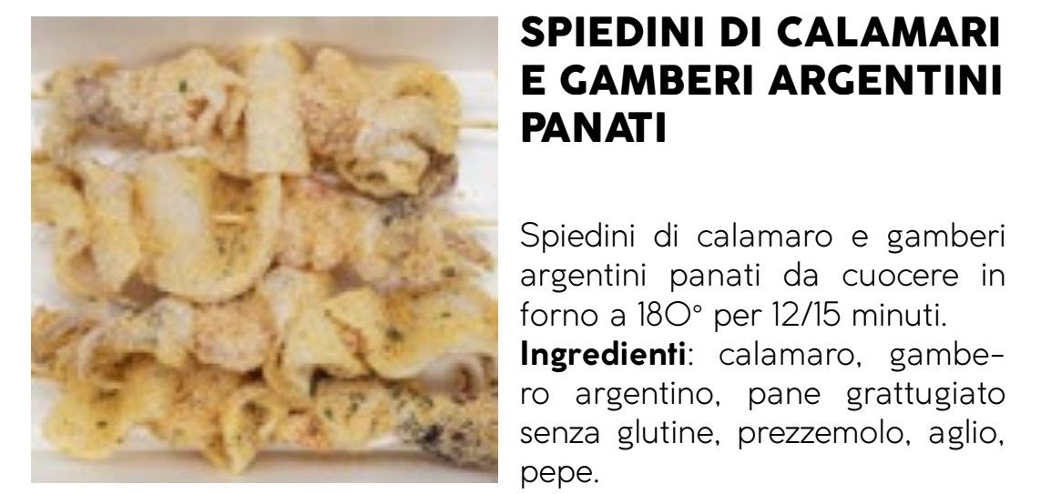 SPIEDINI di CALAMARI e GAMBERI ARGENTINI PANATI e SURGELATI "prodotto gluten free"- 50 pz da 75gr