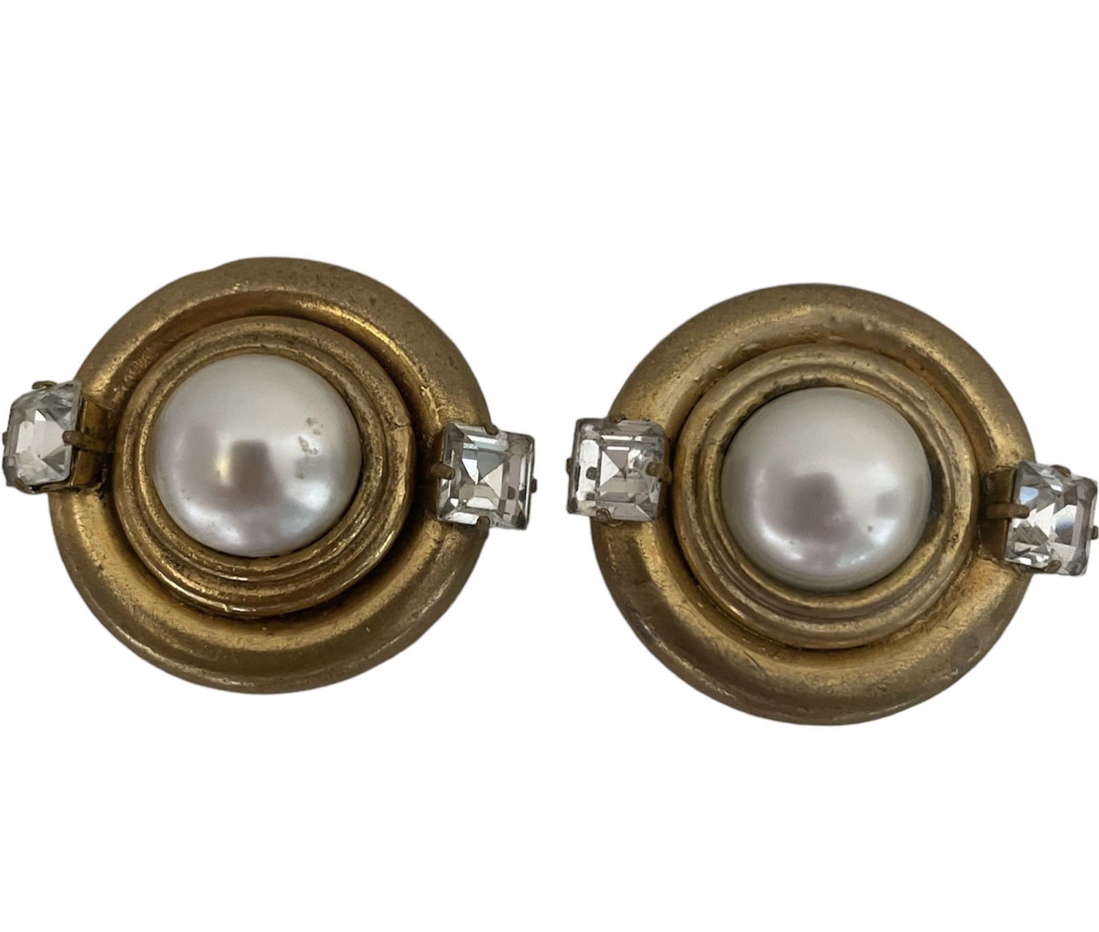 Vintage 1970's Chanel Faux Pearl & Rhinestone Earrings