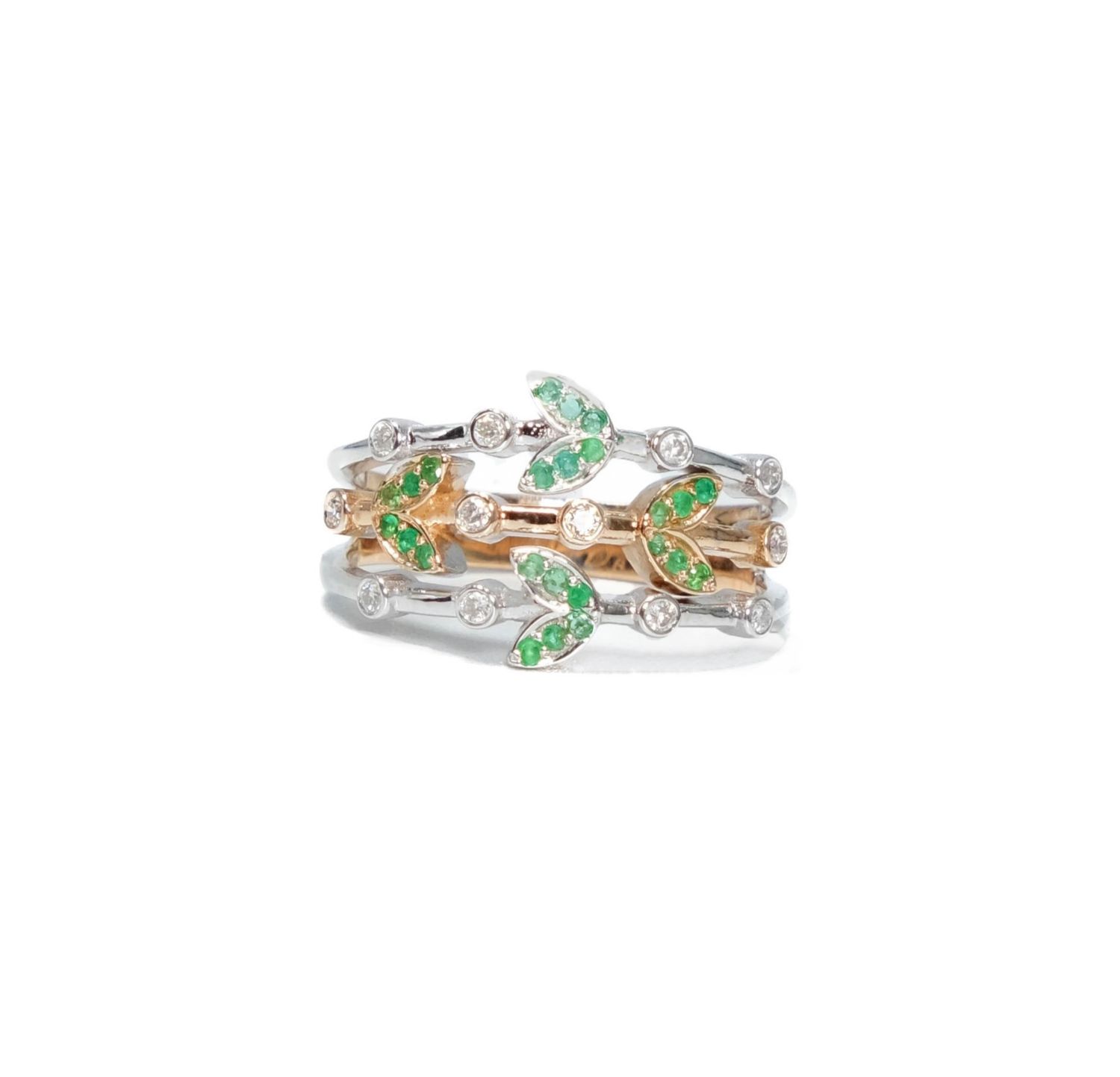 ​Emerald leaves rings