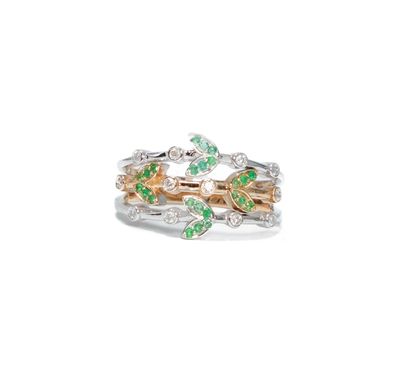 ​Emerald leaves rings