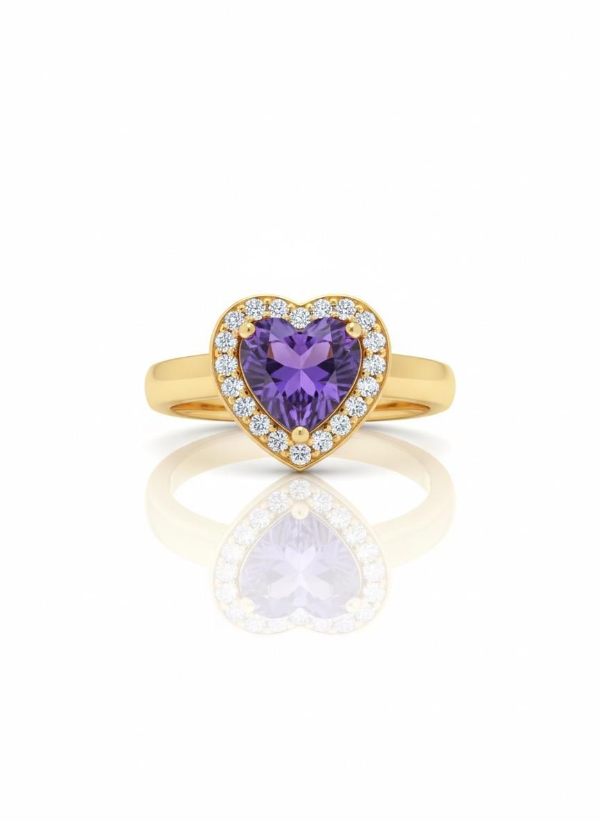 Amethyst Halo Heart Ring