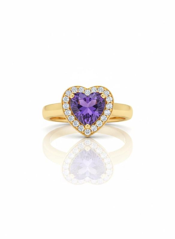 Amethyst Halo Heart Ring