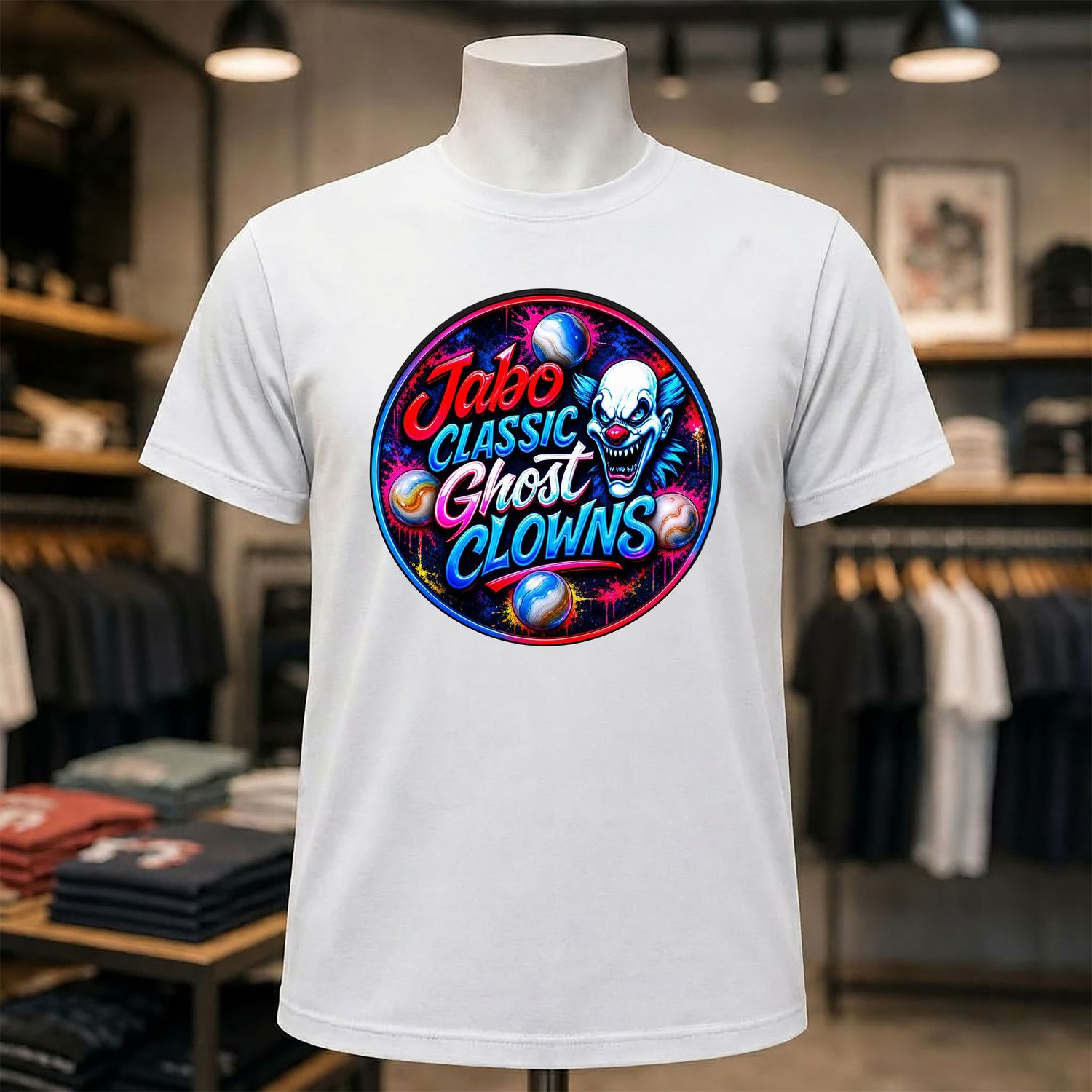 Jabo Classic Ghost Clown Short Sleeve White Tee Shirt
