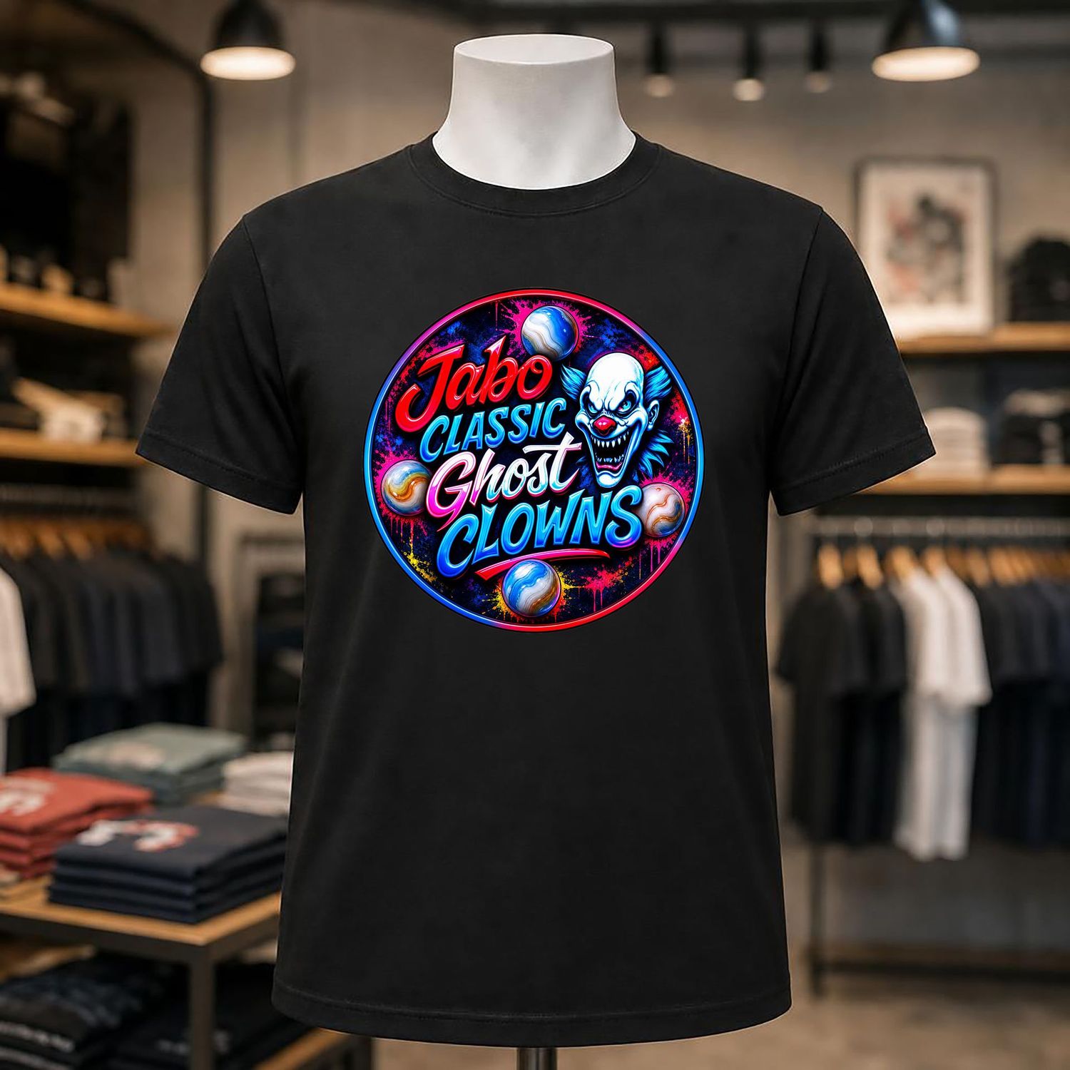 Jabo Classic Ghost Clown Short Sleeve Black Tee Shirt