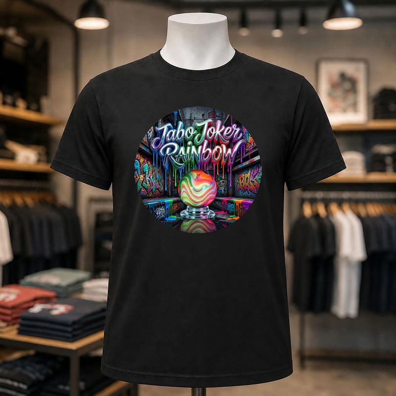 Jabo Joker Rainbow Short Sleeve Black Tee Shirt