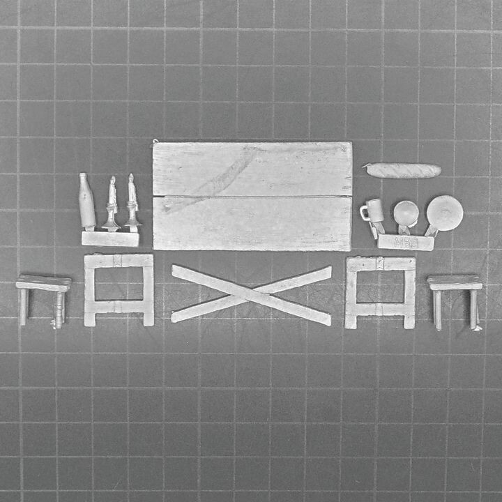 Eureka Miniatures, Accessories: Wooden Table, Stools etc