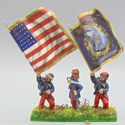 Grade C - Dixon Miniatures, ACW: Union Zouave Infantry Officer & Ensigns - 5th New York Volunteer Infantry