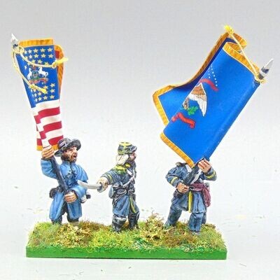 Grade C - Dixon Miniatures, ACW: Union Zouave Infantry Officer & Ensigns - 83rd Pennsylvania Infantry