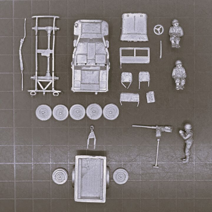 SHQ Miniatures, WW2: US Army Jeep, Trailer & Crew with Mounted HMG