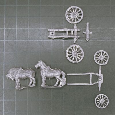 Essex Miniatures, SYW - Limbered 4lb Field Gun with Draught Horse Team