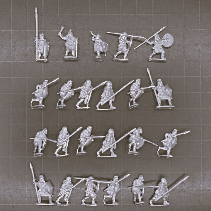 Museum Miniatures, Dark Ages - Unarmoured Anglo Danish/Saxon Infantry Unit, Advancing or Attacking