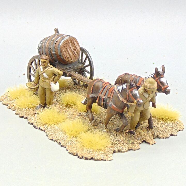 Grade D - Tiger Miniatures - Mahdist War - British Water Cart, Mule Team & Drivers