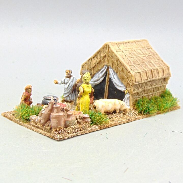 Grade D - Baueda Wargames/Donnington Miniatures - Late Imperial Roman - HQ Tent, Campsite & Civilians