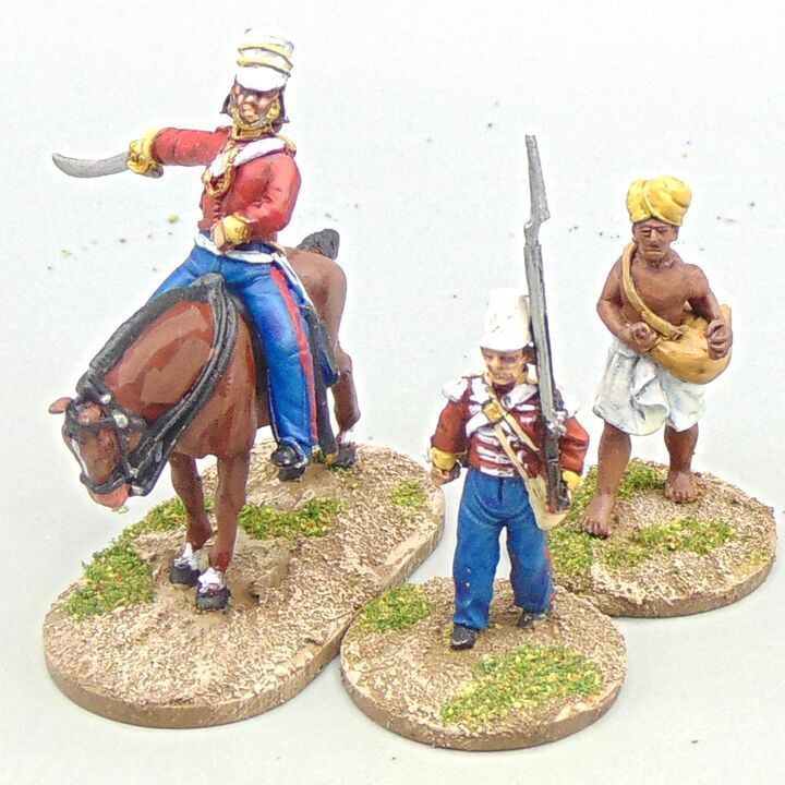 Grade C - Studio Miniatures - Sikh Wars - Mounted British Officer, Flank Company Soldier & Native Water Carrier