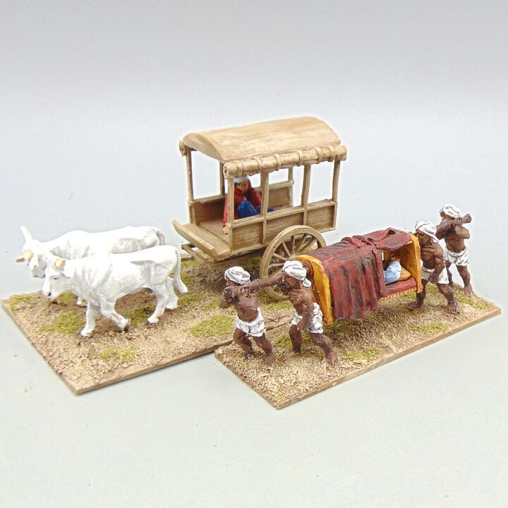 Grade D - Empress Miniatures/Wargames Foundry - Indian Mutiny - Indian Doolie and Ox Cart with British Casualties