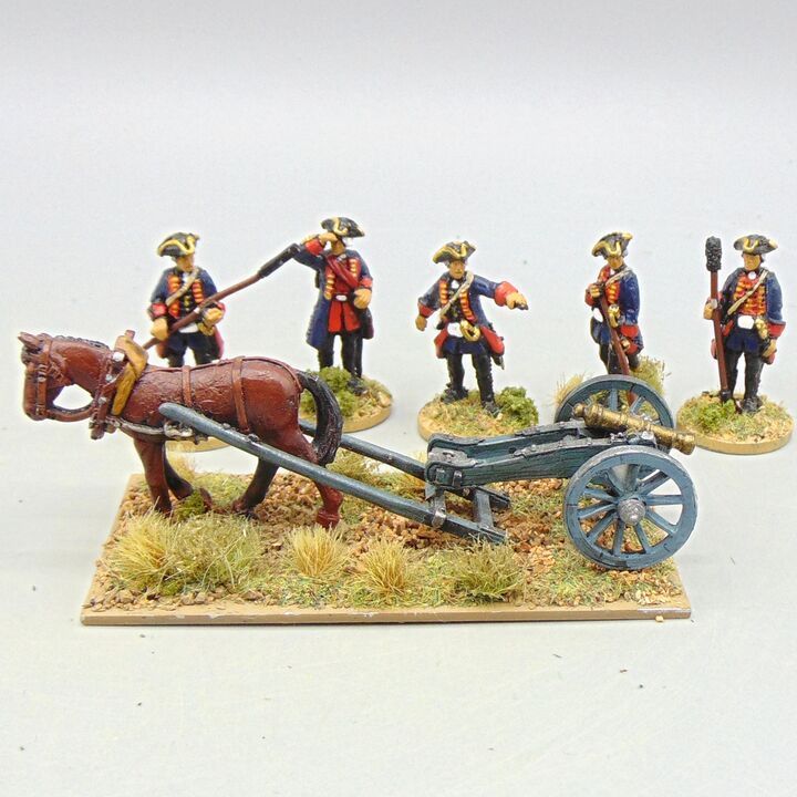 Grade D - Crann Tara Miniatures - WAS/1745 Jacobite Rebellion - British Galloper Gun, Draught Horse & Crew