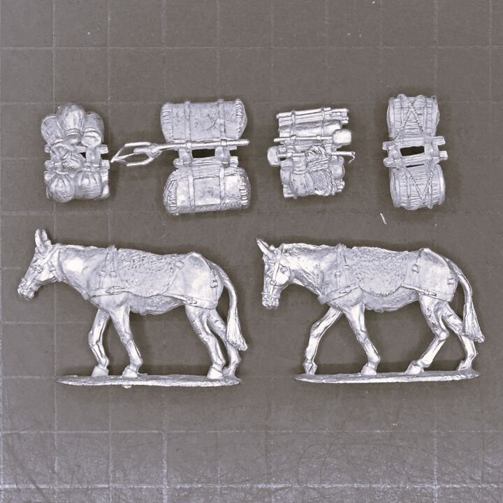 Minden Miniatures, C16th-C19th - Pack Mules with Loads Minden Miniatures, C16th-C19th - Pack Mules with Loads