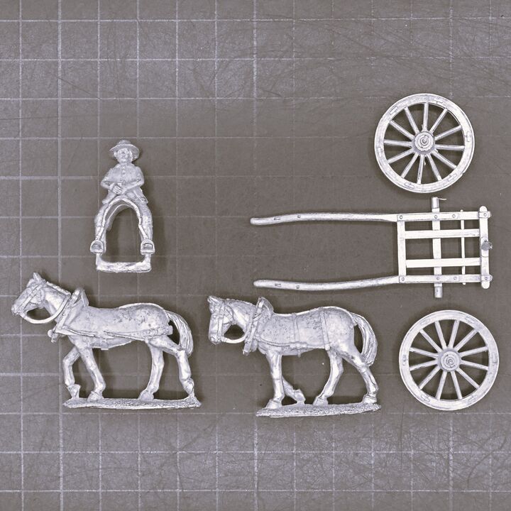 Minden Miniatures, Mid/Late C18th - British Artillery Limber, 2 x Horse Team & Driver Minden Miniatures, Mid/Late C18th - British Artillery Limber, 2 x Horse Team & Driver