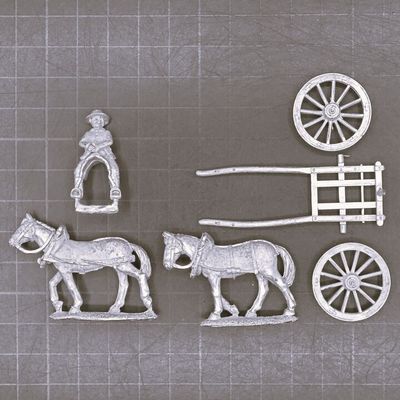 Minden Miniatures, Mid/Late C18th - British Artillery Limber, 2 x Horse Team & Driver Minden Miniatures, Mid/Late C18th - British Artillery Limber, 2 x Horse Team & Driver