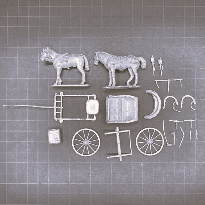 Cranntara Miniatures etc, Mid C18th - Curricle Carriage & Team Cranntara Miniatures etc, Mid C18th - Curricle Carriage & Team