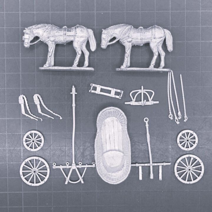 Cranntara Miniatures etc, Mid C18th - Basket Phaeton Carriage & Team