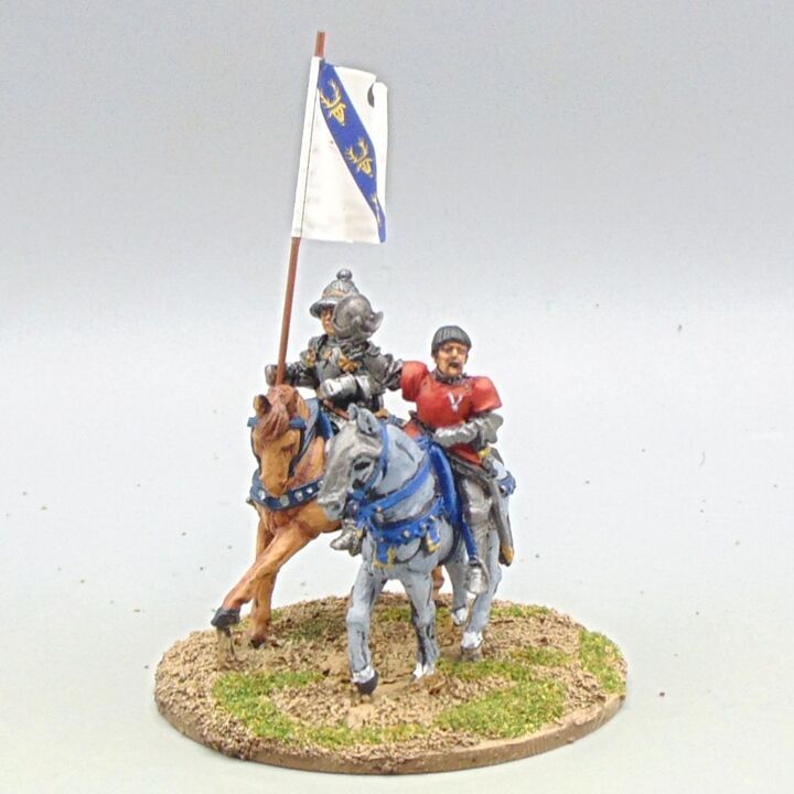 Grade D - Perry Miniatures - WOTR - Mounted Yorkist Command - Sir William Stanley, with Standard Bearer