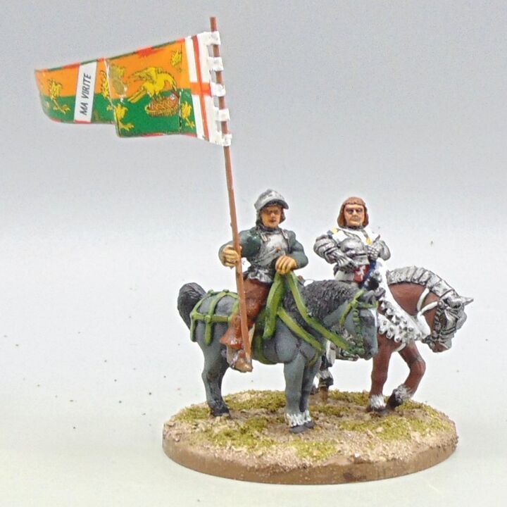 Grade D - Front Rank Miniatures - WOTR - Mounted Command - Sir Thomas Stanley, with Standard Bearer Grade D - Front Rank Miniatures - WOTR - Mounted Command - Sir Thomas Stanley, with Standard Bearer