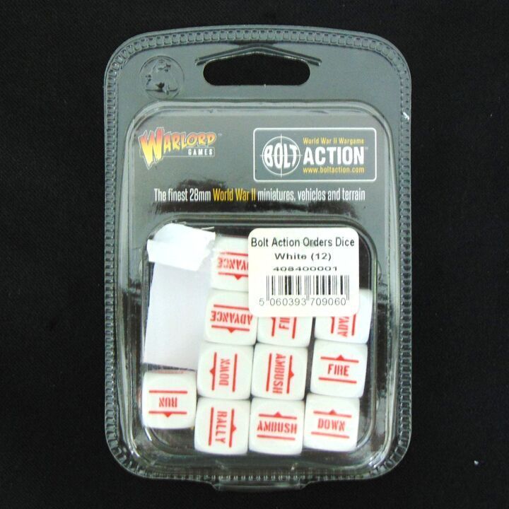 Warlord Games, WW2: Bolt Action Order Dice - White Warlord Games, WW2: Bolt Action Order Dice - White