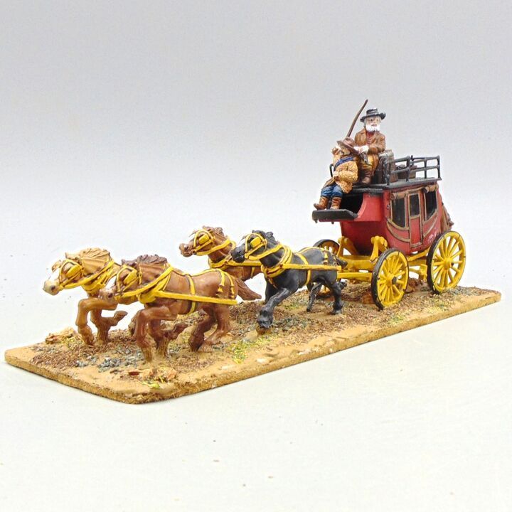 Grade D - Dixon Miniatures - Wild West - Stagecoach with Driver, Guard & Team Grade D - Dixon Miniatures - Wild West - Stagecoach with Driver, Guard & Team