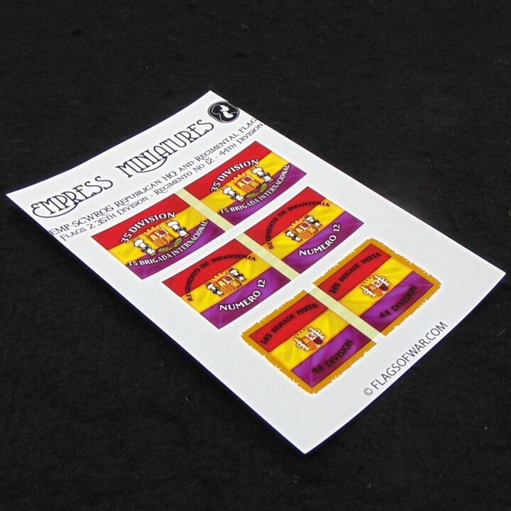 28mm, Empress Miniatures/Flags of War, SCW: Republican HQ & Regimental Flags for 35th Division, 44th Division & Regimento No 12 28mm, Empress Miniatures/Flags of War, SCW: Republican HQ & Regimental Flags for 35th Division, 44th Division & Regimento No 12
