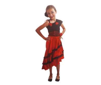 Kostüm Spanische Tänzerin, Mädchen Schwarz Rot in 146