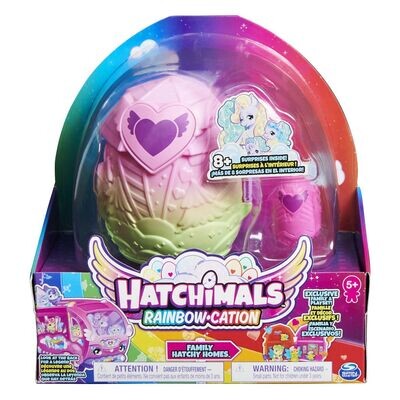 Hatchimals CollEGGtibles, Rainbow-Cation Family Hatchy Home-Spielset mit 3 Charakteren