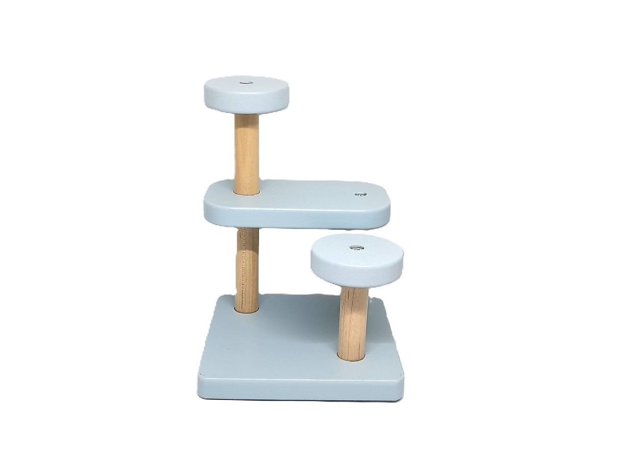 Hochwertiger Holz-Katzenkratzbaum mit 3 Holz-Katzen und Fischpuzzle