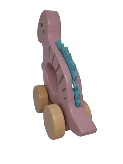 Holz Dino mit Rädern in Rosa ca, 15cm