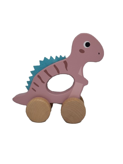 Holz Dino mit Rädern in Rosa ca, 15cm