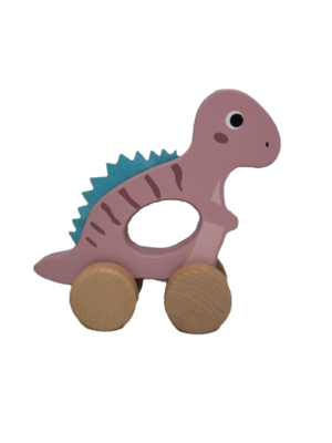Holz Dino mit Rädern in Rosa ca, 15cm
