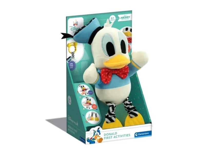 Disney Baby Donald Duck Kuscheltier – Sensorikspielzeug ab 6 Monaten mit Rassel, Quietsche & Beißfüßen