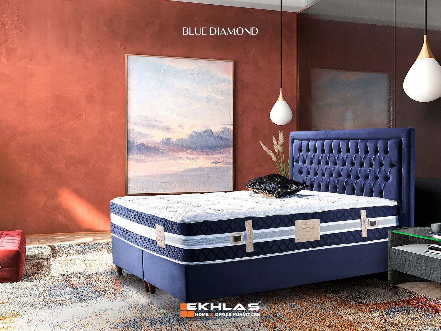 Blue diamond bed and mattress