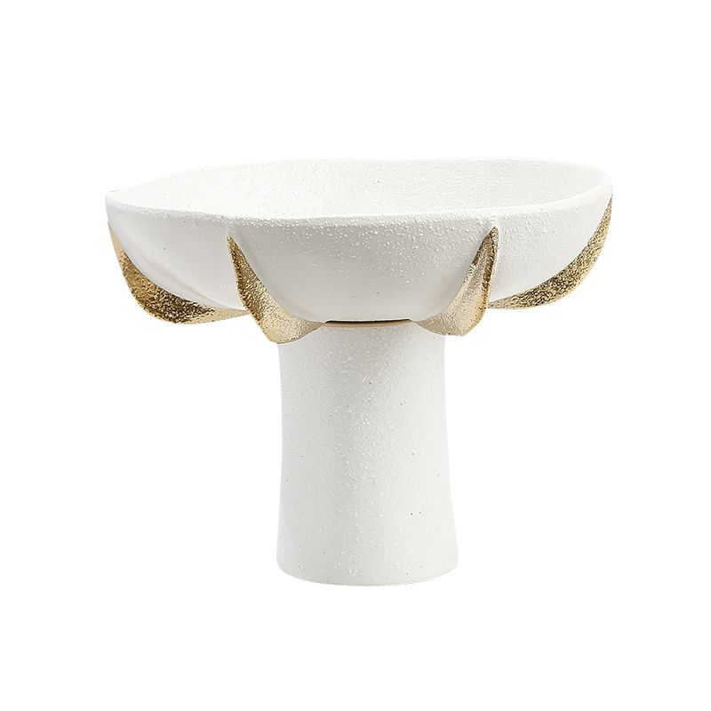 White ceramic and Round golden scale  fruit bowl