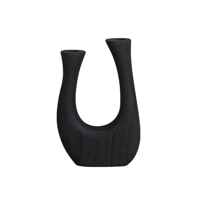 shaped wooden vase-black